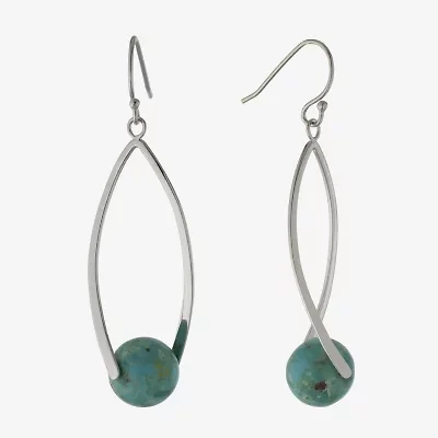 Womens Enhanced Blue Turquoise Sterling Silver Drop Earrings