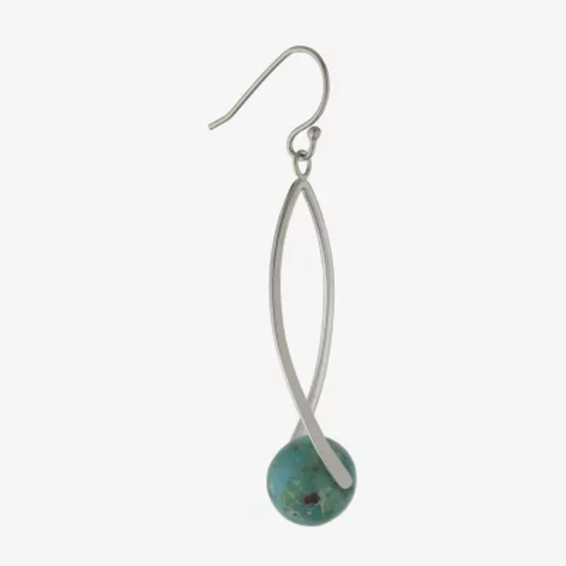 Womens Enhanced Blue Turquoise Sterling Silver Drop Earrings