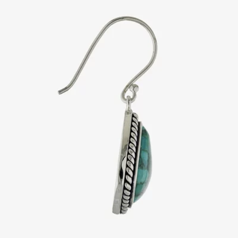 Womens Enhanced Blue Turquoise Sterling Silver Drop Earrings