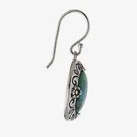 Womens Enhanced Blue Turquoise Sterling Silver Round Drop Earrings