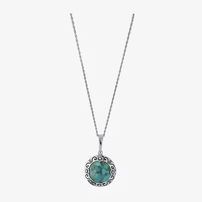 Womens Enhanced Blue Turquoise Sterling Silver Round 18 Inch Pendant Necklace