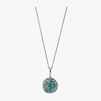 Womens Enhanced Blue Turquoise Sterling Silver Round 18 Inch Pendant Necklace