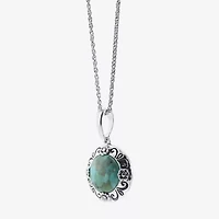 Womens Enhanced Blue Turquoise Sterling Silver Round 18 Inch Pendant Necklace