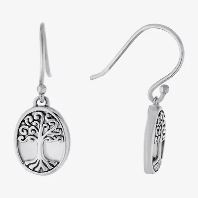 Bali Inspired Womens White Mother Of Pearl Sterling Silver Oval Drop Earrings
