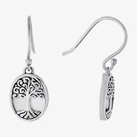 Bali Inspired Womens White Mother Of Pearl Sterling Silver Oval Drop Earrings