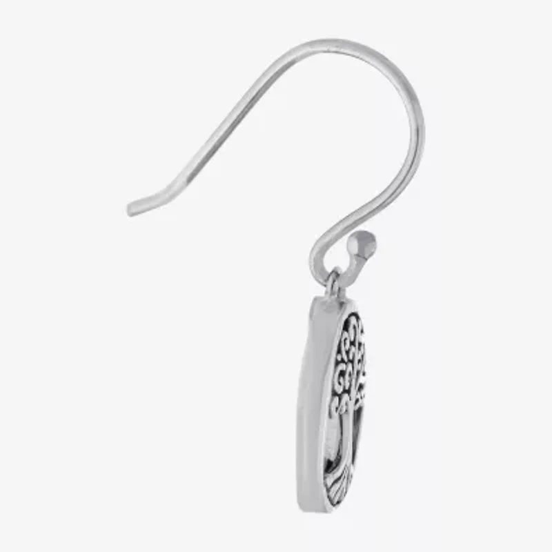 Bali Inspired Womens White Mother Of Pearl Sterling Silver Oval Drop Earrings