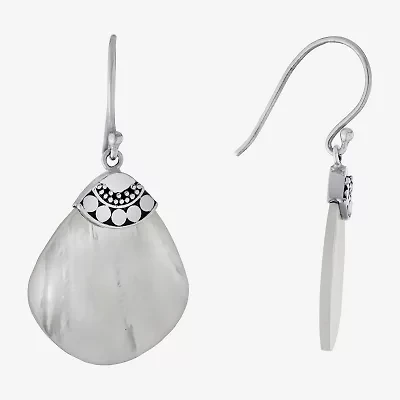 Bali Inspired Womens White Mother Of Pearl Sterling Silver Drop Earrings