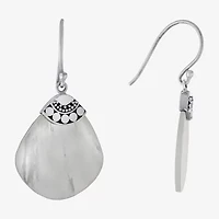 Bali Inspired Womens White Mother Of Pearl Sterling Silver Drop Earrings