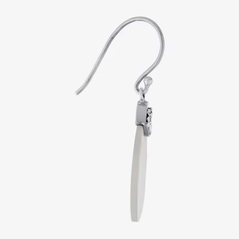 Bali Inspired Womens White Mother Of Pearl Sterling Silver Drop Earrings