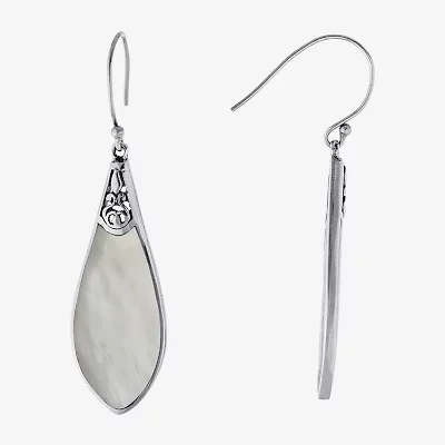 Bali Inspired Womens White Mother Of Pearl Sterling Silver Drop Earrings
