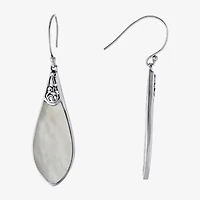 Bali Inspired Womens White Mother Of Pearl Sterling Silver Drop Earrings
