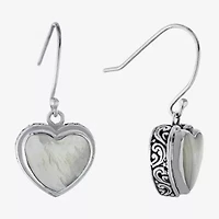 Bali Inspired Womens White Mother Of Pearl Sterling Silver Heart Drop Earrings
