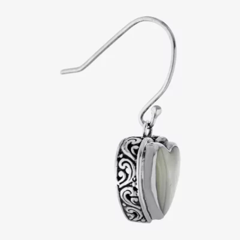 Bali Inspired Womens White Mother Of Pearl Sterling Silver Heart Drop Earrings