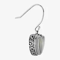 Bali Inspired Womens White Mother Of Pearl Sterling Silver Heart Drop Earrings