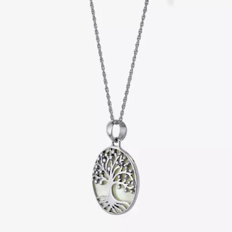 Tree Of Life Womens White Mother Of Pearl Sterling Silver 16 Inch Pendant Necklace