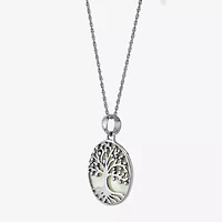 Tree Of Life Womens White Mother Of Pearl Sterling Silver 16 Inch Pendant Necklace