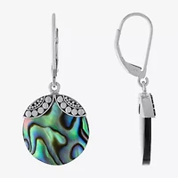 Bali Inspired Womens Abalone Sterling Silver Round Drop Earrings