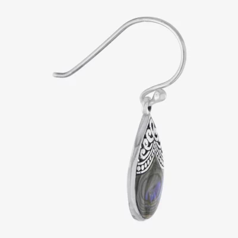 Bali Inspired Womens Abalone Sterling Silver Drop Earrings
