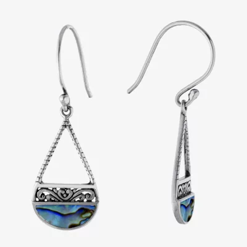 Bali Inspired Womens Abalone Sterling Silver Drop Earrings