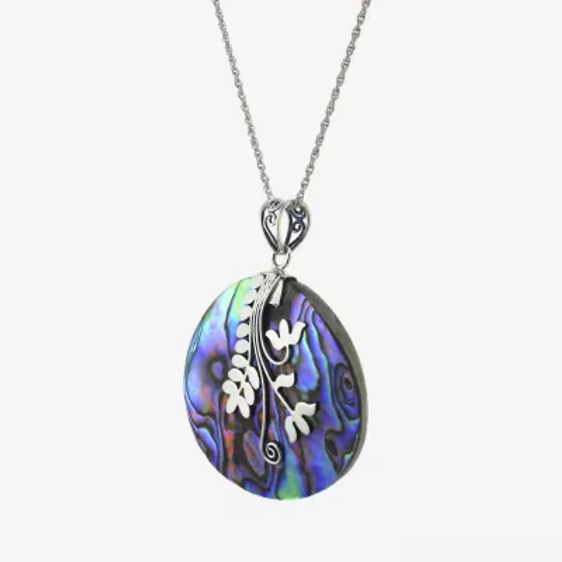 Bali Inspired Womens Abalone Sterling Silver Round 16 Inch Pendant Necklace