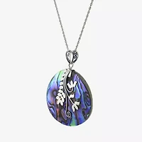 Bali Inspired Womens Abalone Sterling Silver Round 16 Inch Pendant Necklace