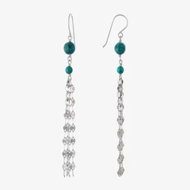 Womens Enhanced Blue Turquoise Sterling Silver Round Drop Earrings