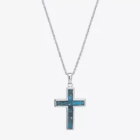 Womens Enhanced Blue Turquoise Sterling Silver Cross 18 Inch Pendant Necklace