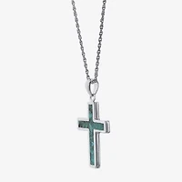 Womens Enhanced Blue Turquoise Sterling Silver Cross 18 Inch Pendant Necklace