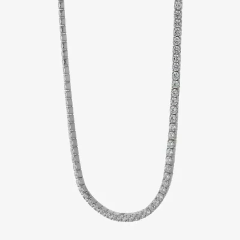 Adjustable Length Womens Cubic Zirconia Sterling Silver 26 Inch Tennis Necklace