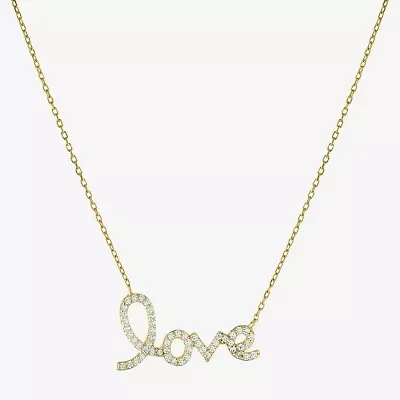 Diamonart "Love" Womens Cubic Zirconia 14K Gold Over Silver 16 Inch Pendant Necklace