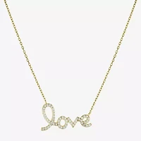 Diamonart "Love" Womens Cubic Zirconia 14K Gold Over Silver 16 Inch Pendant Necklace
