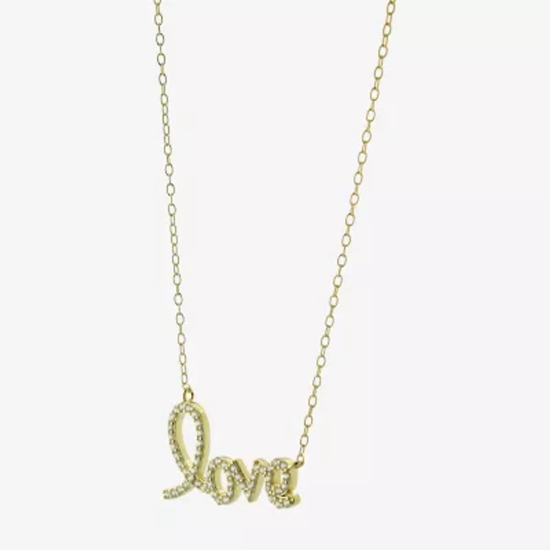 Diamonart "Love" Womens Cubic Zirconia 14K Gold Over Silver 16 Inch Pendant Necklace