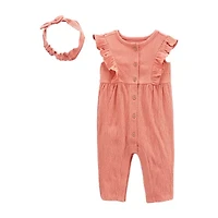 Carter's Baby Girls Crew Neck Sleeveless 2-pc. Jumpsuit