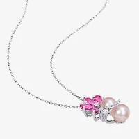 Womens Pink Cultured Freshwater Pearl Sterling Silver Flower 18 Inch Pendant Necklace