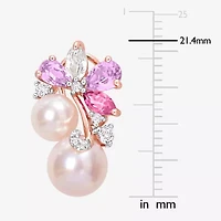 Womens Pink Cultured Freshwater Pearl 18K Rose Gold Over Silver Flower Drop Earrings