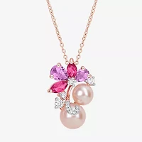 Womens Pink Cultured Freshwater Pearl 18K Rose Gold Over Silver Flower 18 Inch Pendant Necklace