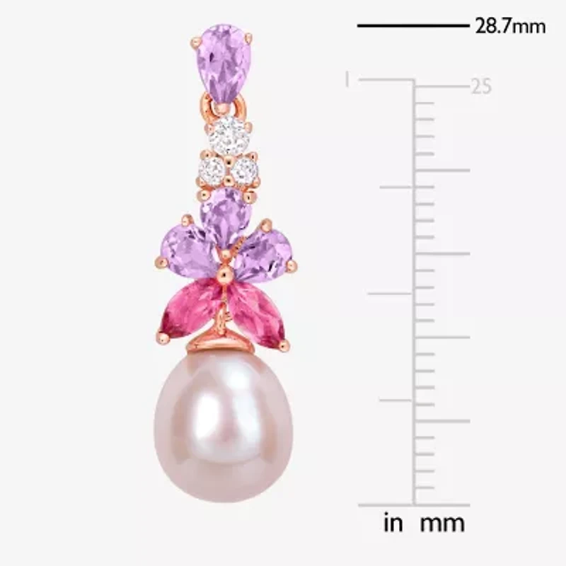 Womens Pink Cultured Freshwater Pearl 18K Rose Gold Over Silver Drop Earrings