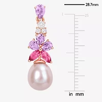Womens Pink Cultured Freshwater Pearl 18K Rose Gold Over Silver Drop Earrings