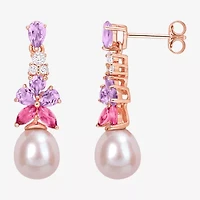 Womens Pink Cultured Freshwater Pearl 18K Rose Gold Over Silver Drop Earrings
