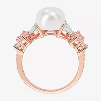 Womens 8-9MM White Cultured Freshwater Pearl 18K Rose Gold Over Silver Cocktail Ring