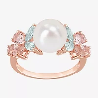 Womens 8-9MM White Cultured Freshwater Pearl 18K Rose Gold Over Silver Cocktail Ring