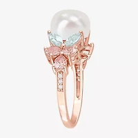 Womens 8-9MM White Cultured Freshwater Pearl 18K Rose Gold Over Silver Cocktail Ring