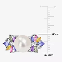 Womens 9-9.5MM White Cultured Freshwater Pearl & 1/8 CT. T.W. Genuine Diamond 14K Gold Cocktail Ring