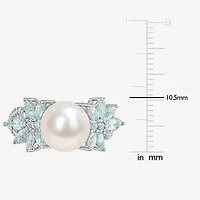 Womens 9-9.5MM White Cultured Freshwater Pearl & 1/8 CT. T.W.  Genuine Diamond 14K Gold Cocktail Ring