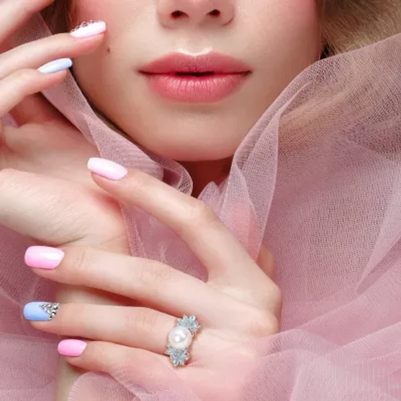 Womens 9-9.5MM White Cultured Freshwater Pearl & 1/8 CT. T.W.  Genuine Diamond 14K Gold Cocktail Ring