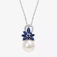 Womens Diamond Accent White Cultured Freshwater Pearl 14K White Gold 17 Inch Pendant Necklace