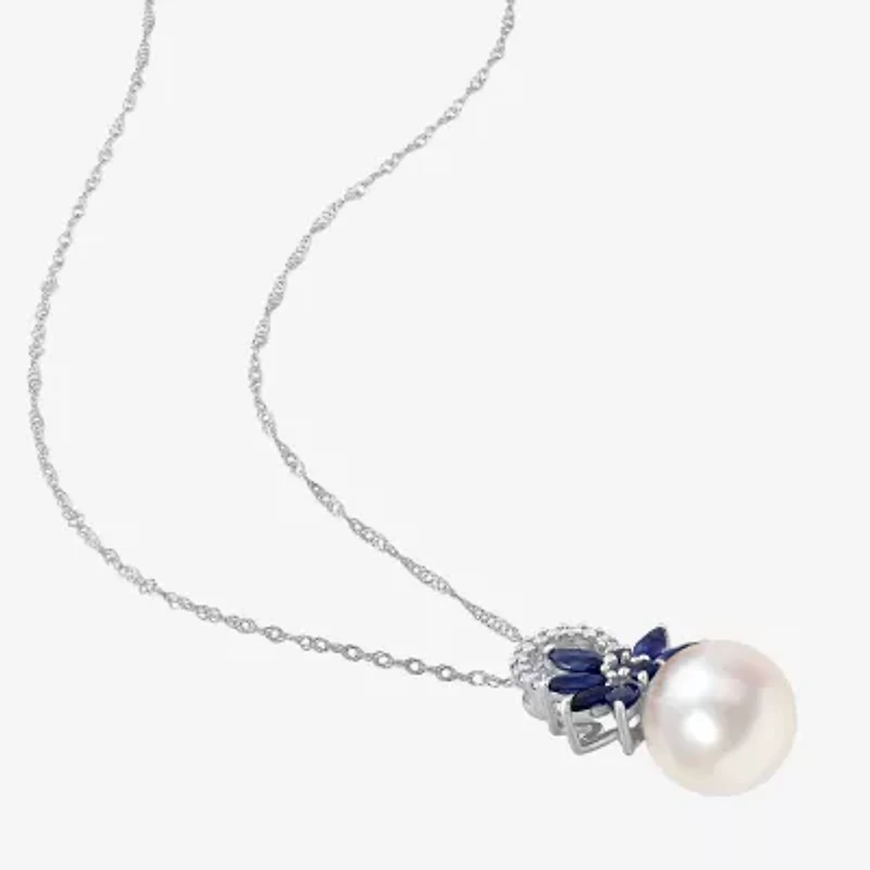 Womens Diamond Accent White Cultured Freshwater Pearl 14K White Gold 17 Inch Pendant Necklace