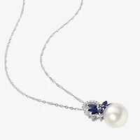 Womens Diamond Accent White Cultured Freshwater Pearl 14K White Gold 17 Inch Pendant Necklace
