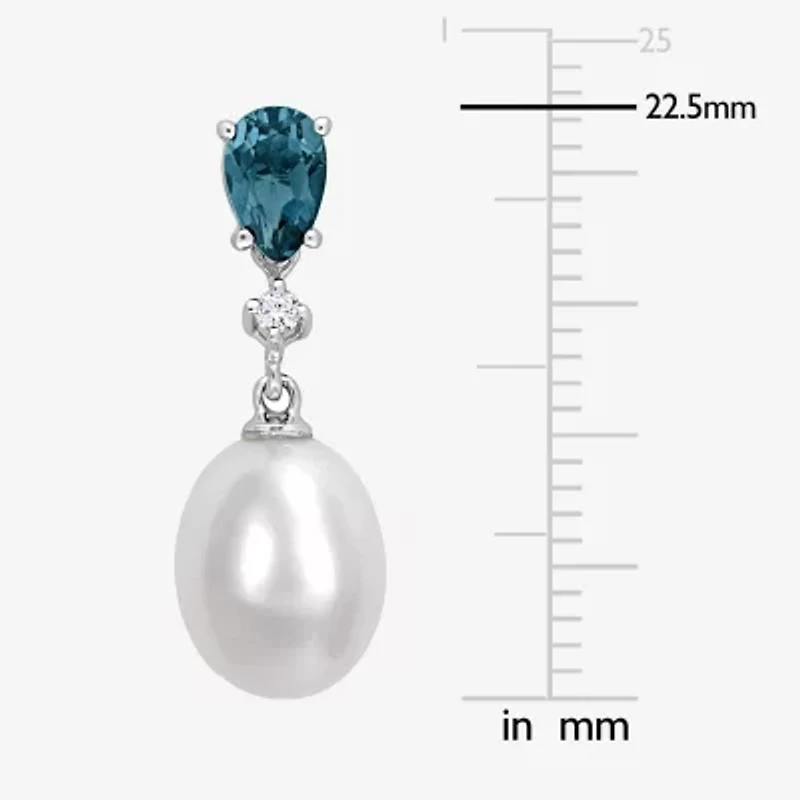 Womens Diamond Accent Pink Cultured Freshwater Pearl 10K White Gold Drop Earrings