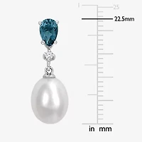 Womens Diamond Accent Pink Cultured Freshwater Pearl 10K White Gold Drop Earrings